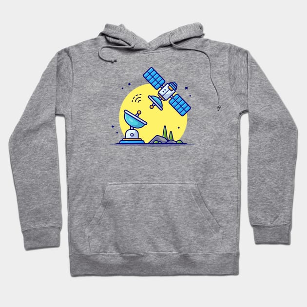 Flying Satellite with Antenna Space Cartoon Vector Icon Illustration Hoodie by Catalyst Labs